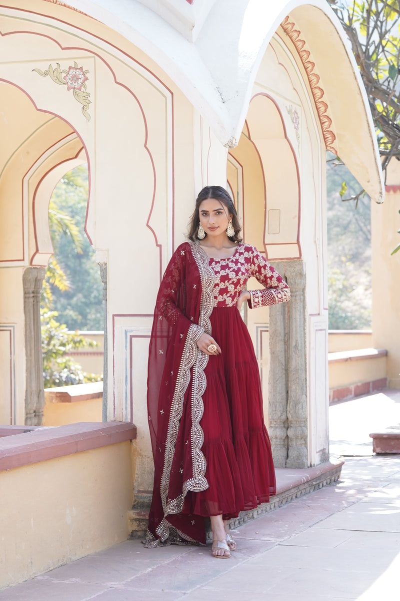 Tilton  Faux Blooming gown with Viscose Dyable Jacquard With Sequins Embroidered Work Faux Blooming Dupatta