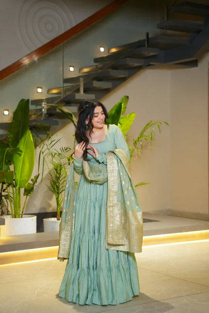WEDDING SPECIAL MICROCRAPE GOWN WITH JAQUARD DUPATTA (WD55)(02)