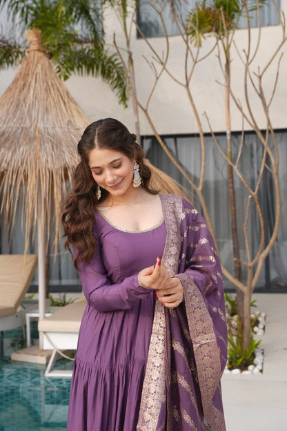 WEDDING SPECIAL MICROCRAPE GOWN WITH JAQUARD DUPATTA(WD111) (01)