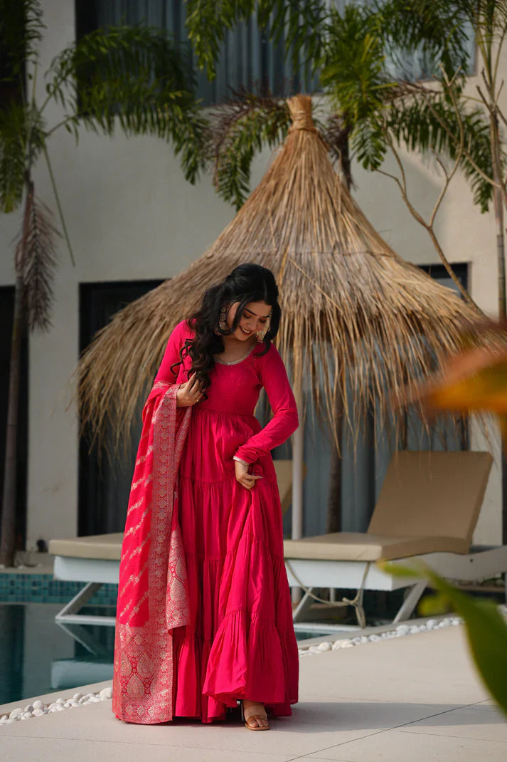 WEDDING SPECIAL MICROCRAPE GOWN WITH JAQUARD DUPATTA (WD55)