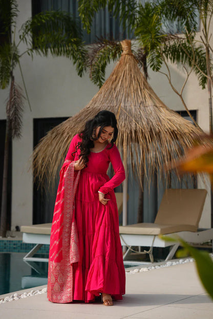 WEDDING SPECIAL MICROCRAPE GOWN WITH JAQUARD DUPATTA (WD55)