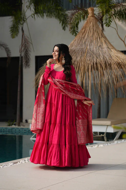 WEDDING SPECIAL MICROCRAPE GOWN WITH JAQUARD DUPATTA (WD55)