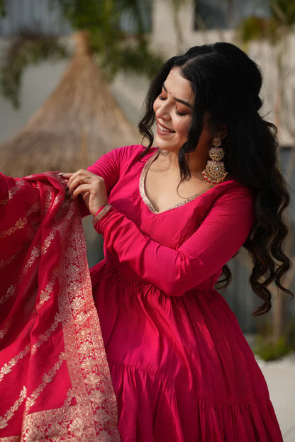WEDDING SPECIAL MICROCRAPE GOWN WITH JAQUARD DUPATTA (WD55)