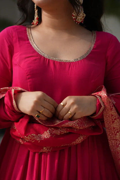 WEDDING SPECIAL MICROCRAPE GOWN WITH JAQUARD DUPATTA (WD55)