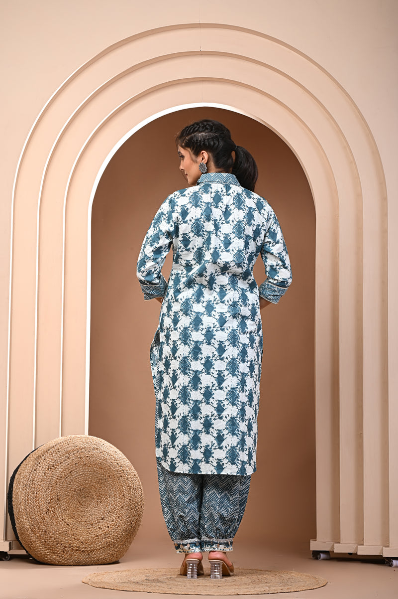 Kurta and pant set in Collar style can be also used as Co-Ord sets with Full Heavy Chavvani lace work.