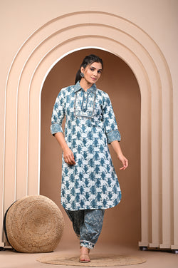 Kurta and pant set in Collar style can be also used as Co-Ord sets with Full Heavy Chavvani lace work.