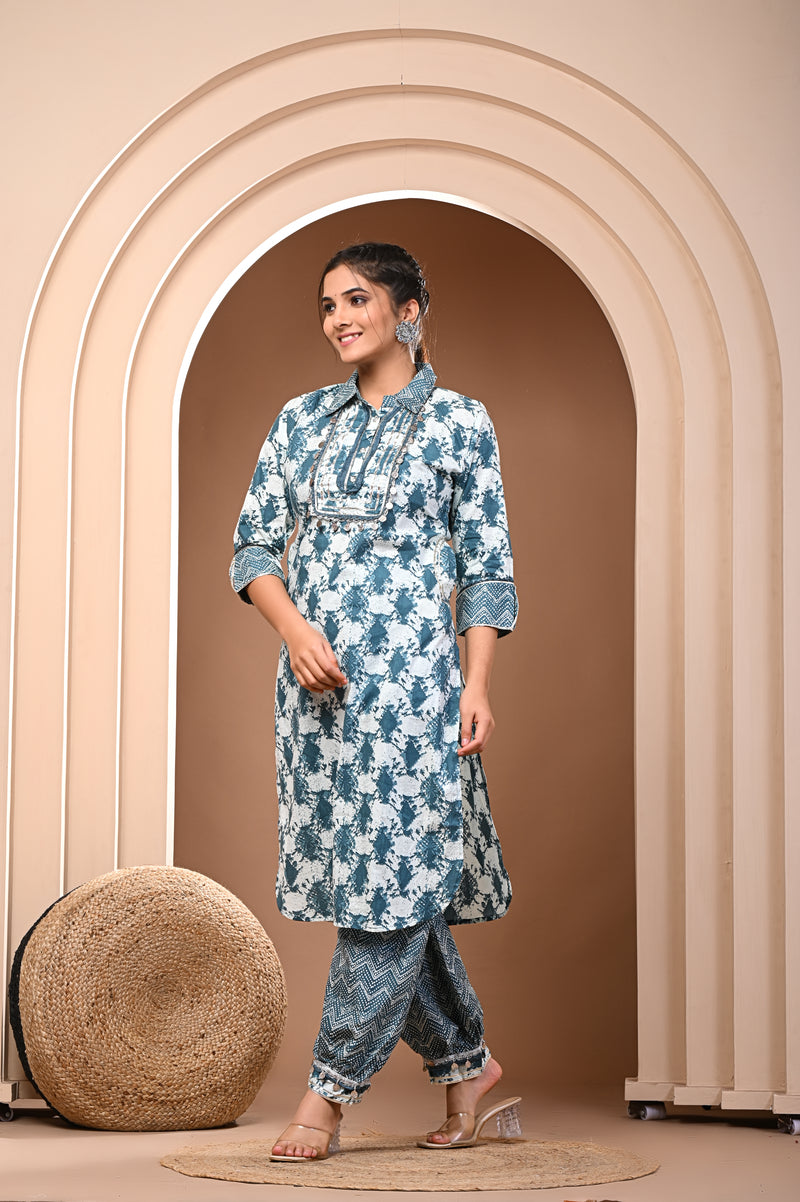 Kurta and pant set in Collar style can be also used as Co-Ord sets with Full Heavy Chavvani lace work.