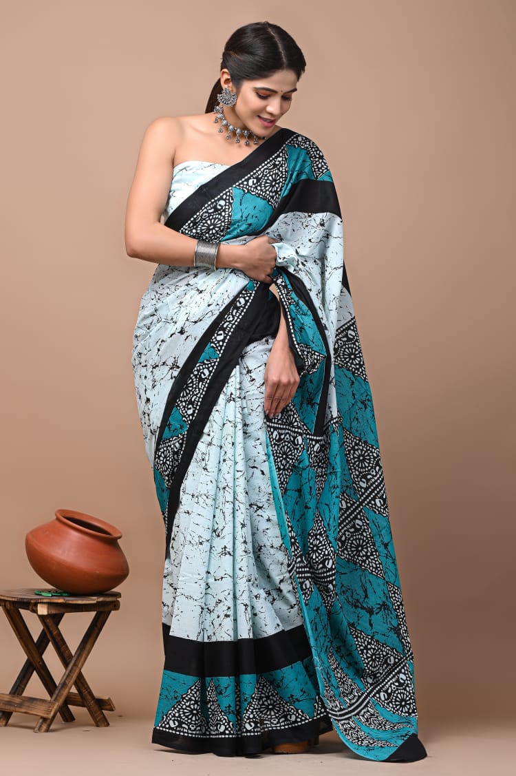 Exclusive Premium Hand Block Printed Pure Cotton Saree