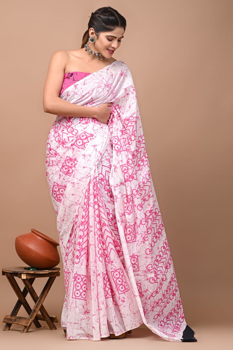 Exclusive Premium Hand Block Printed Pure Cotton Saree