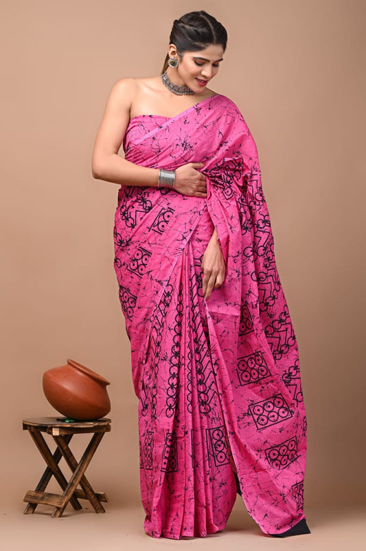 Exclusive Premium Hand Block Printed Pure Cotton Saree