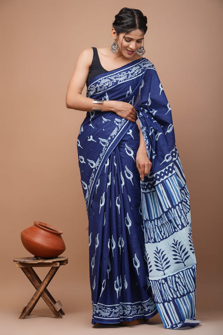 Exclusive Premium Hand Block Printed Pure Cotton Saree