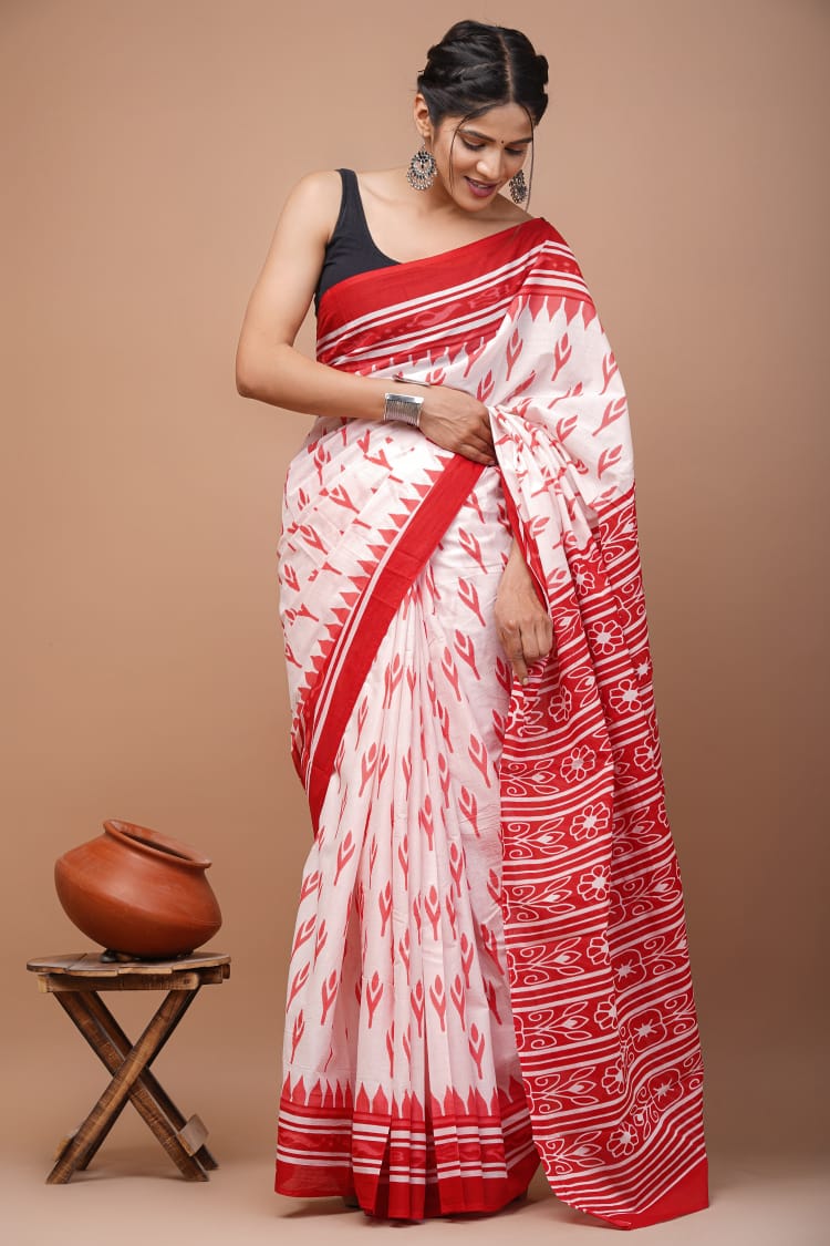 Exclusive Premium Hand Block Printed Pure Cotton Saree