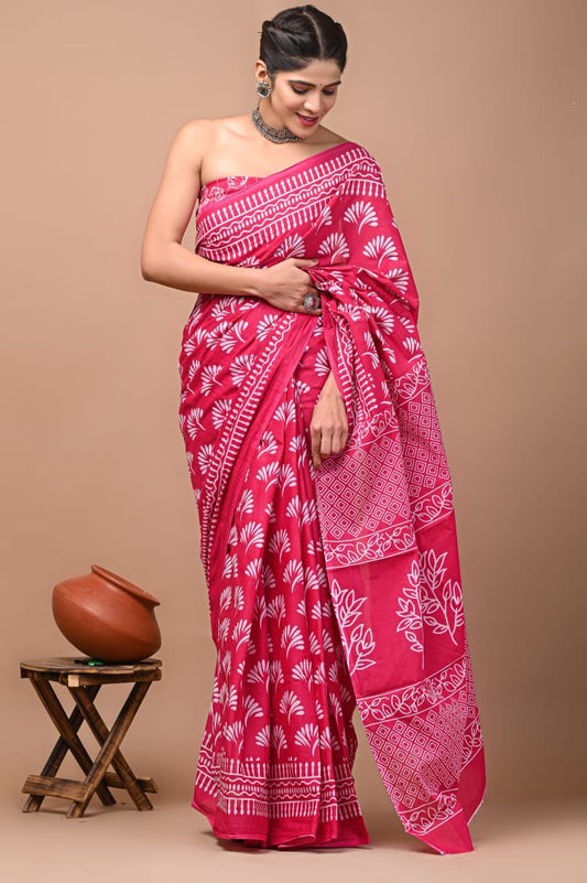 New Exclusive Block Printed Pure Cotton Saree