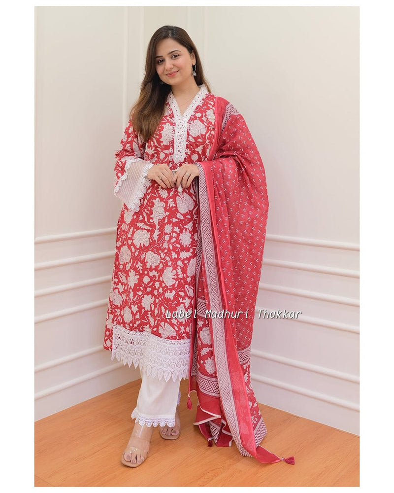Featuring Beautiful Cotton suit Which is decorated with Beautiful lace detailings and prints