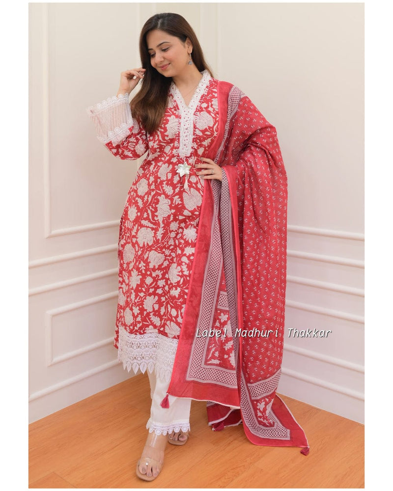 Featuring Beautiful Cotton suit Which is decorated with Beautiful lace detailings and prints