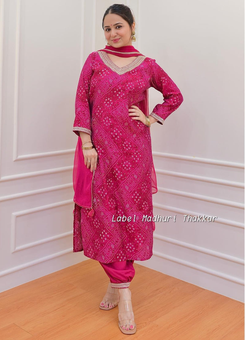 Featuring Beautiful Afghani Suit Set which is decorated with finest handwork and Bandhani prints.