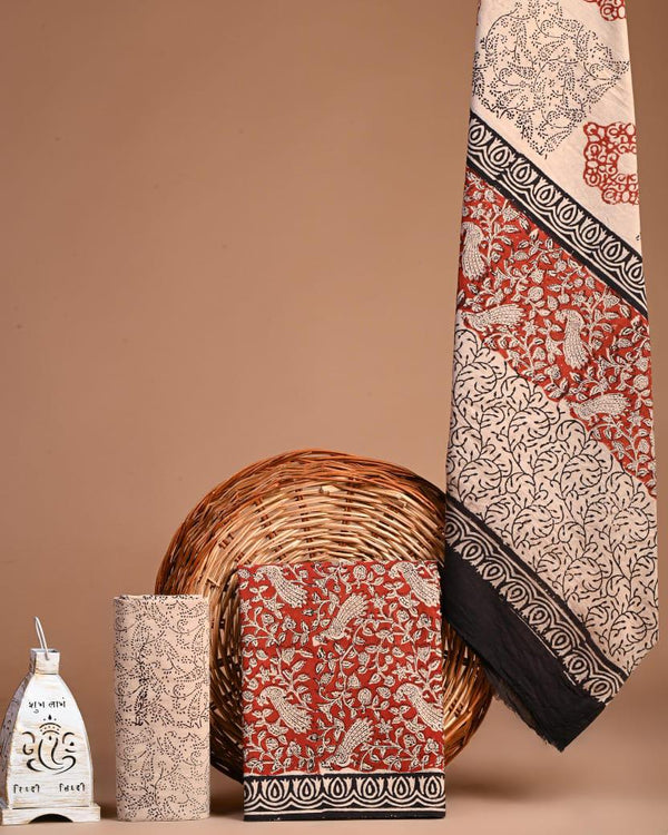 New Hand block printed cotton suit with cotton dupatta