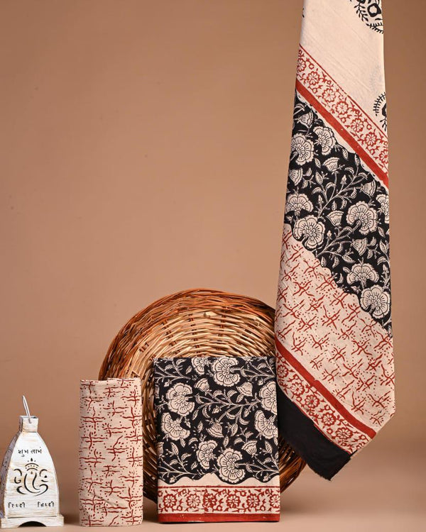 New Hand block printed cotton suit with cotton dupatta