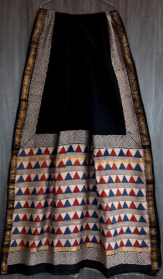 Exclusive Hand Block Printed Maheshwari Silk Saree (SWSRMAH45)