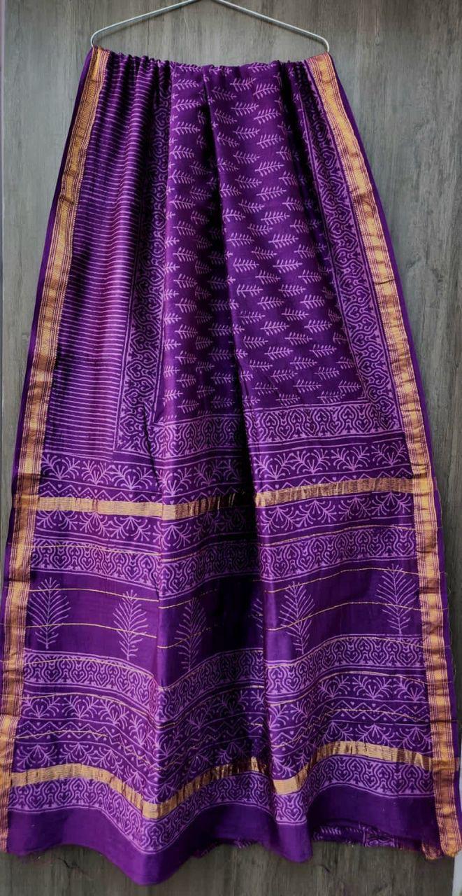 Exclusive Hand Block Printed Maheshwari Silk Saree (SWSRMAH02)