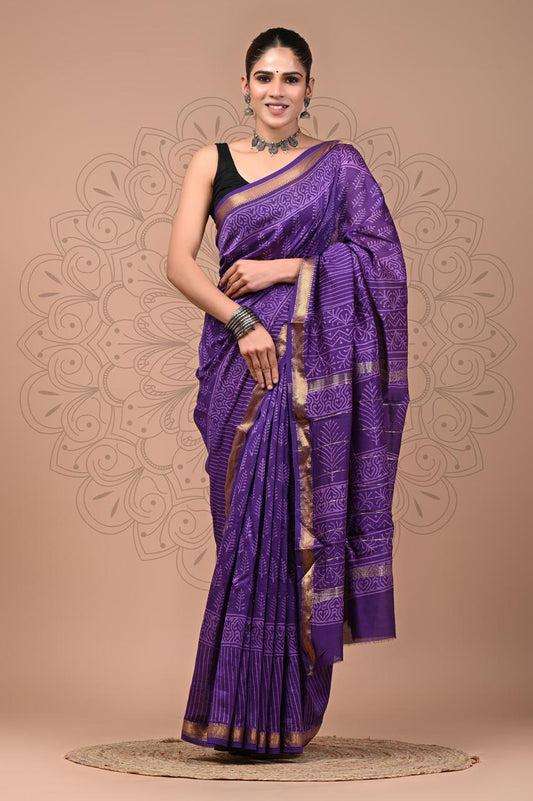 Exclusive Hand Block Printed Maheshwari Silk Saree (SWSRMAH01)