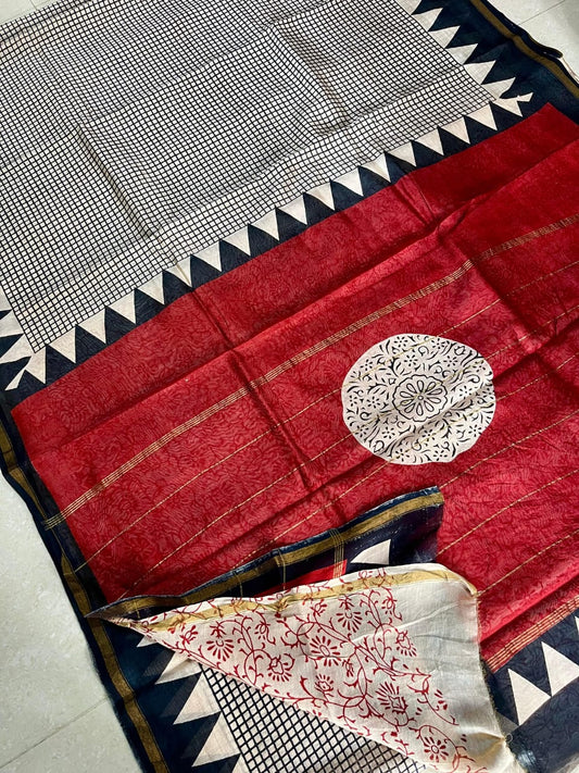Premium Hand Block Printed Chanderi Silk Saree (SWSRCHACH19)
