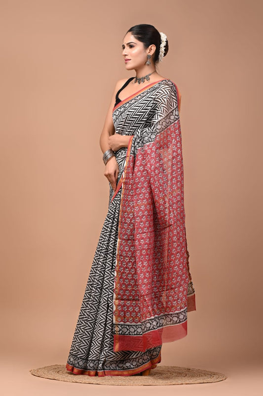 Premium Hand Block Printed Chanderi Silk Saree (SWSRCHACH12)