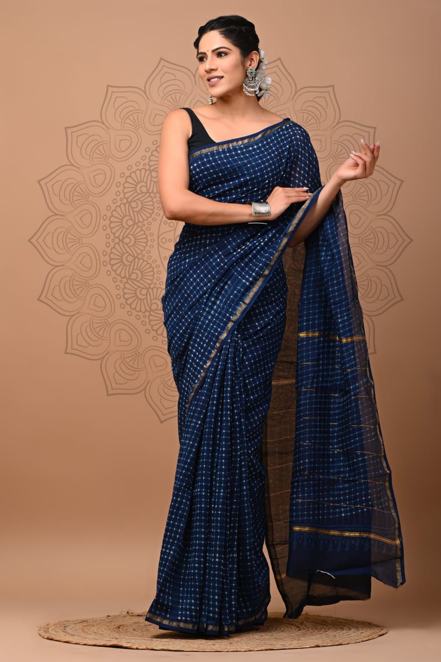 Premium Hand Block Printed Chanderi Silk Saree (SWSRCHACH06)