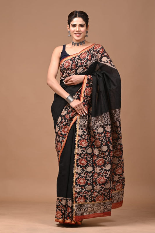 Premium Hand Block Printed Chanderi Silk Saree