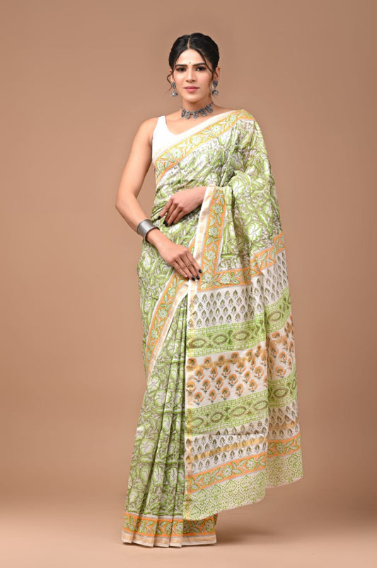 Premium Hand Block Printed Chanderi Silk Saree