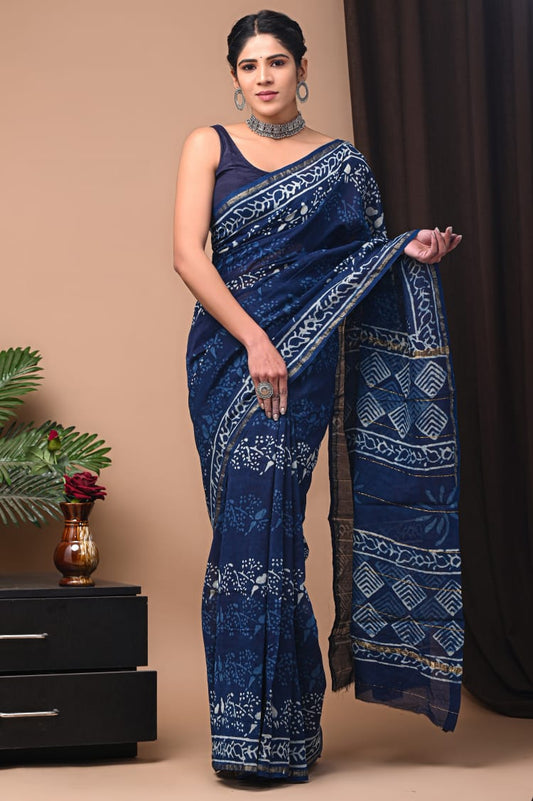 Premium Hand Block Printed Chanderi Silk Saree 57