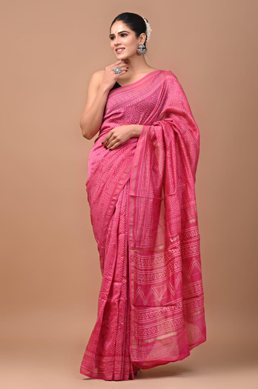 Premium Hand Block Printed Chanderi Silk Saree 56