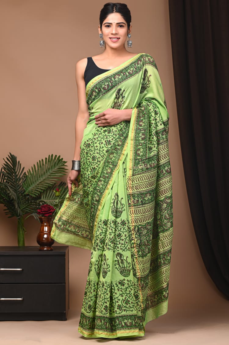 Premium Hand Block Printed Chanderi Silk Saree 48