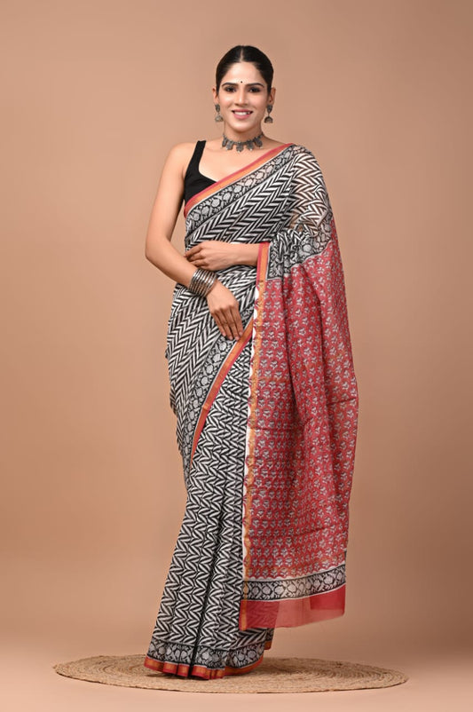 Premium Hand Block Printed Chanderi Silk Saree 43