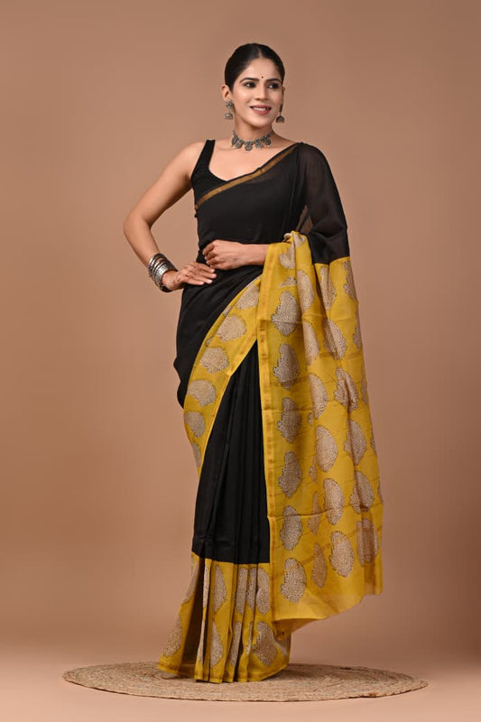 Premium Hand Block Printed Chanderi Silk Saree 41