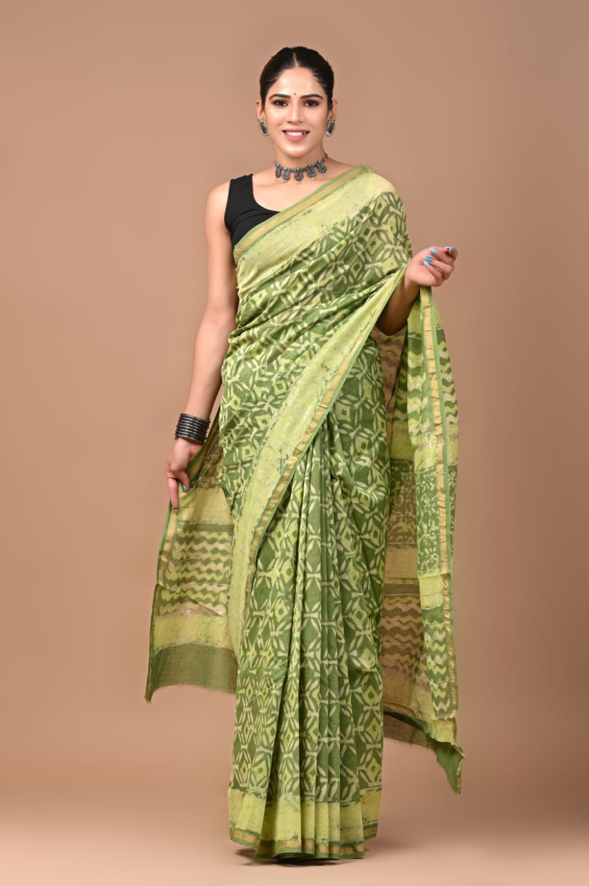 Premium Hand Block Printed Chanderi Silk Saree 40