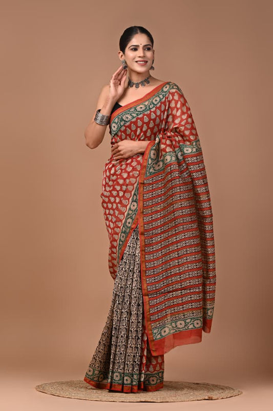 Premium Hand Block Printed Chanderi Silk Saree 39