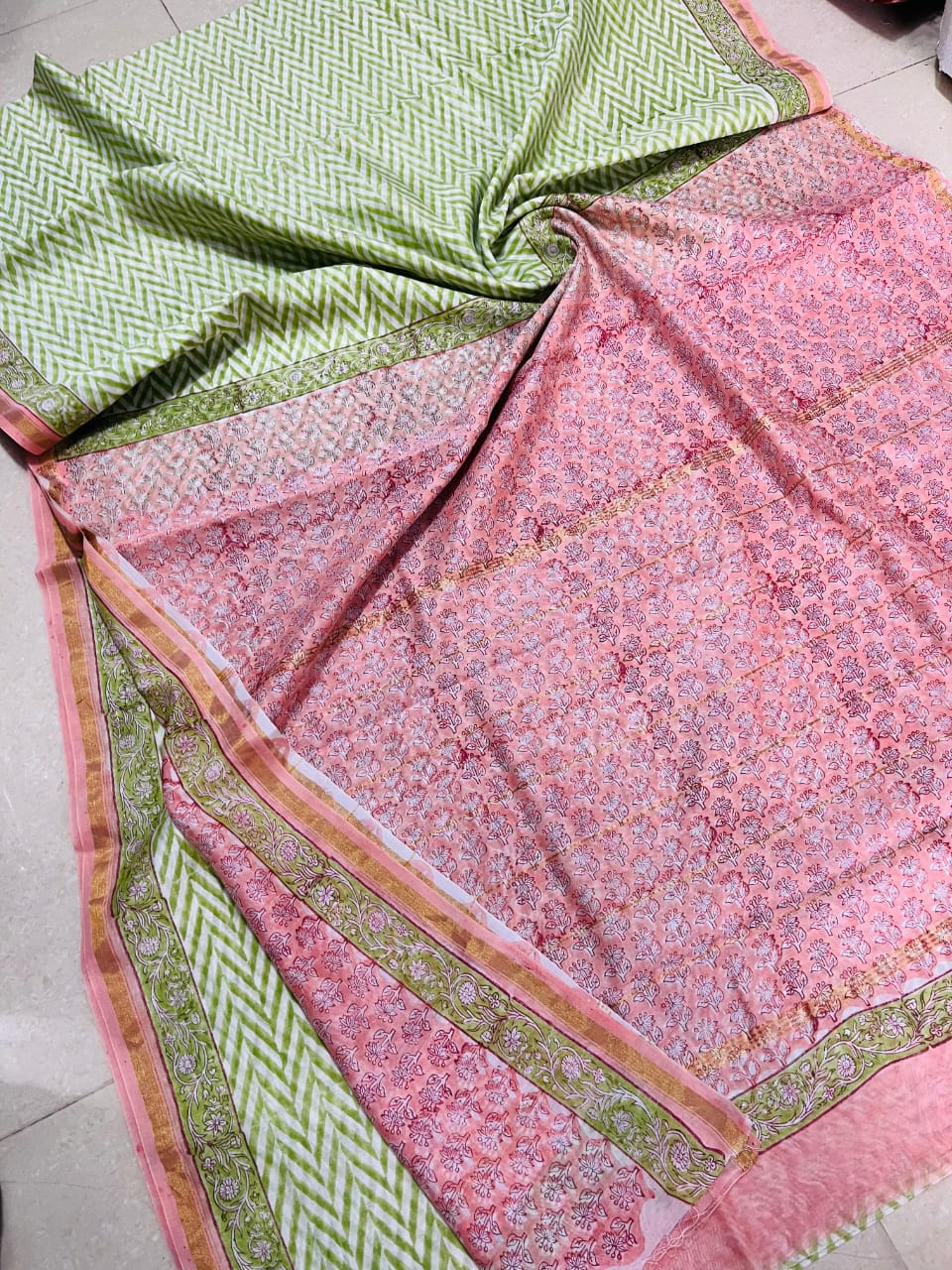 Premium Hand Block Printed Chanderi Silk Saree 33