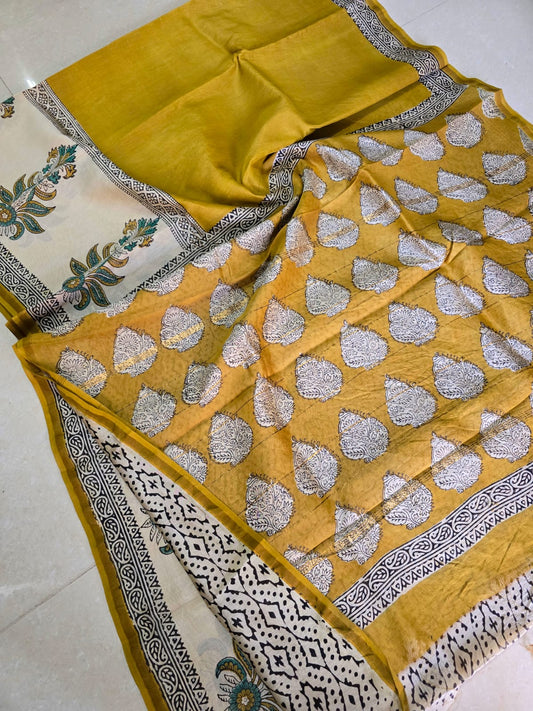 Premium Hand Block Printed Chanderi Silk Saree 32