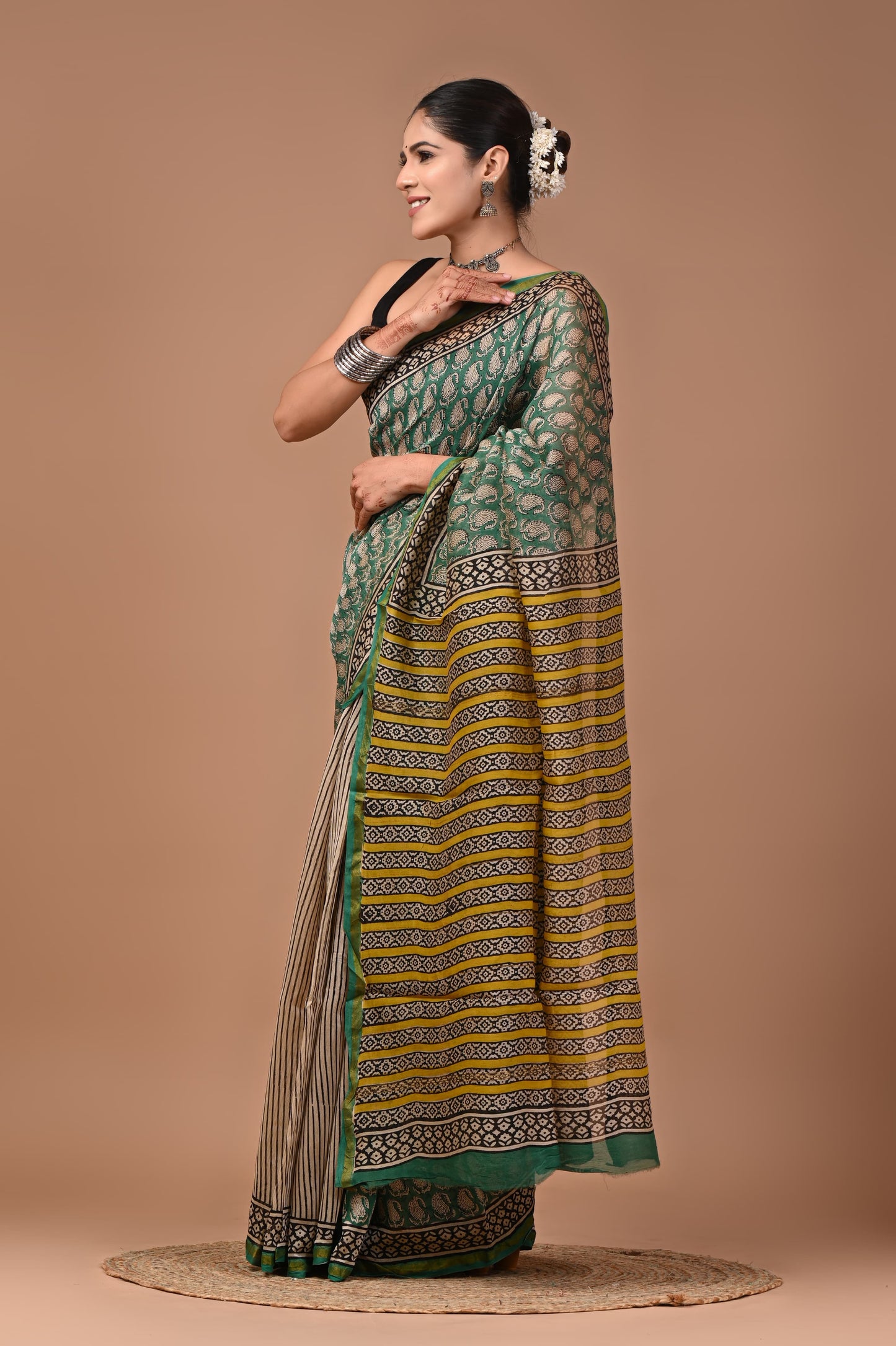 Premium Hand Block Printed Chanderi Silk Saree (SWSRCHACH27)