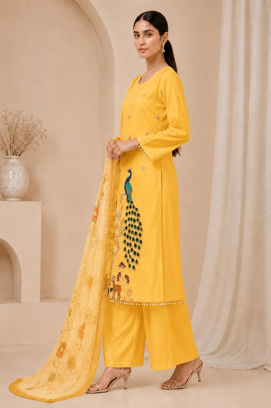 Royal Peacock Embroidered White Suit Set🤍🦚 (RRRD53)