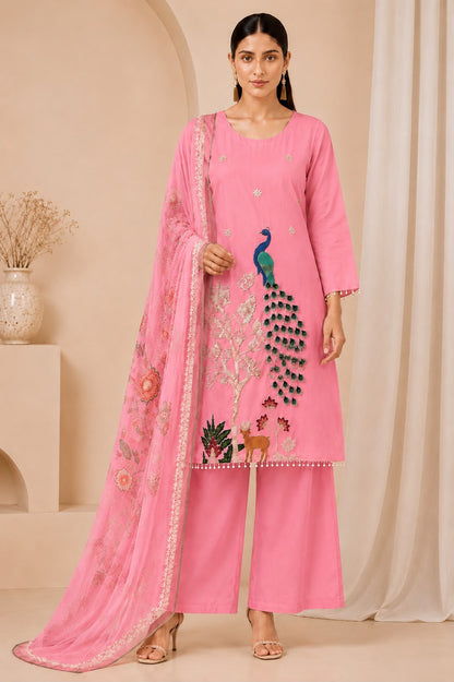 Royal Peacock Embroidered White Suit Set🤍🦚 (RRRD53)
