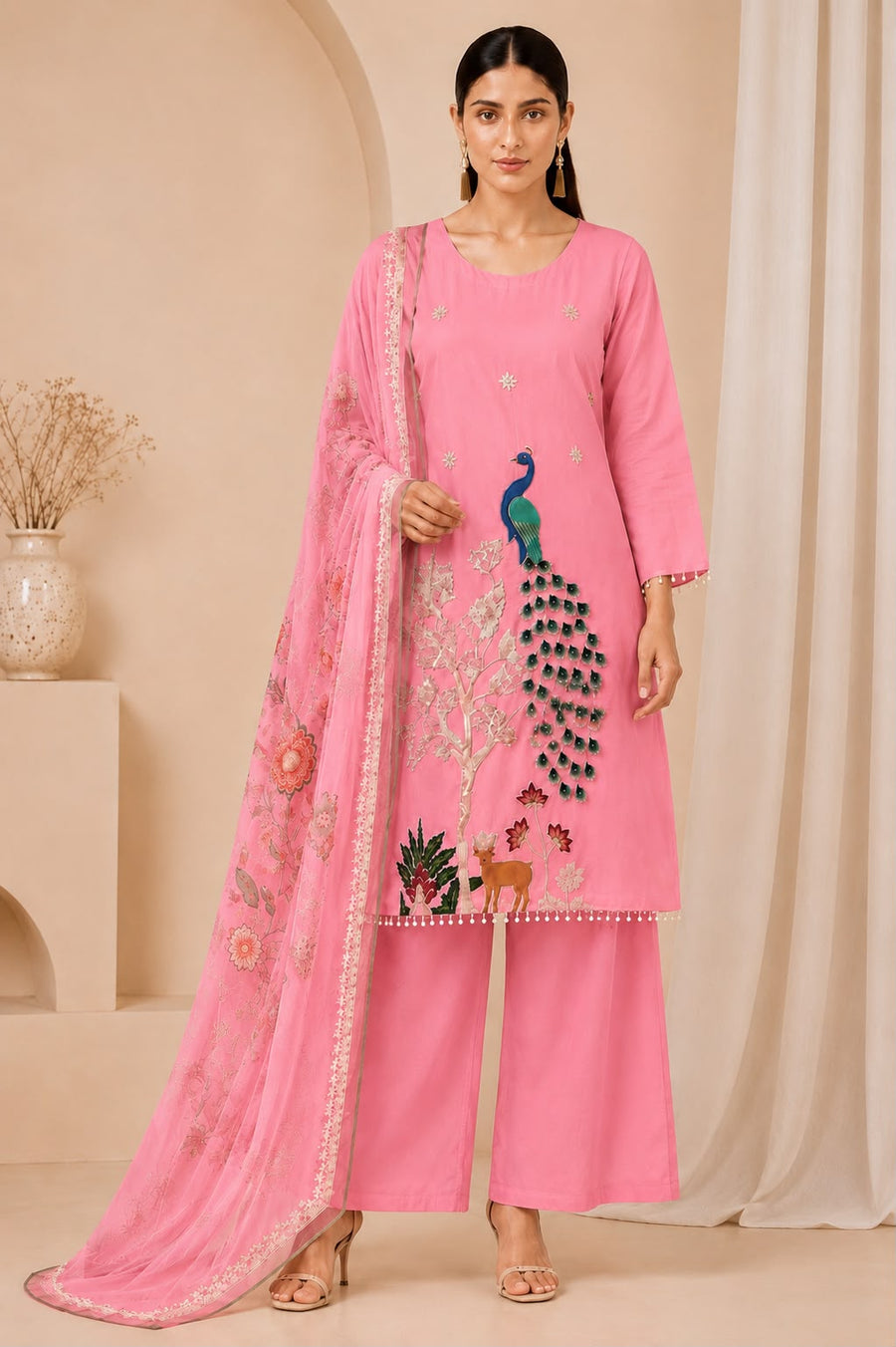 Royal Peacock Embroidered White Suit Set🤍🦚 (RRRD53)