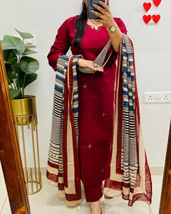 Elegant Kurta Set with Handcrafted Striped Dupatta(SWSK46)