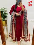 Elegant Kurta Set with Handcrafted Striped Dupatta(SWSK46)
