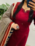 Elegant Kurta Set with Handcrafted Striped Dupatta(SWSK46)