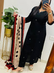 Elegant Kurta Set with Handcrafted Striped Dupatta(SWSK46)