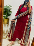 Elegant Kurta Set with Handcrafted Striped Dupatta(SWSK46)