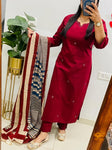 Elegant Kurta Set with Handcrafted Striped Dupatta(SWSK46)