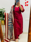 Elegant Kurta Set with Handcrafted Striped Dupatta(SWSK46)
